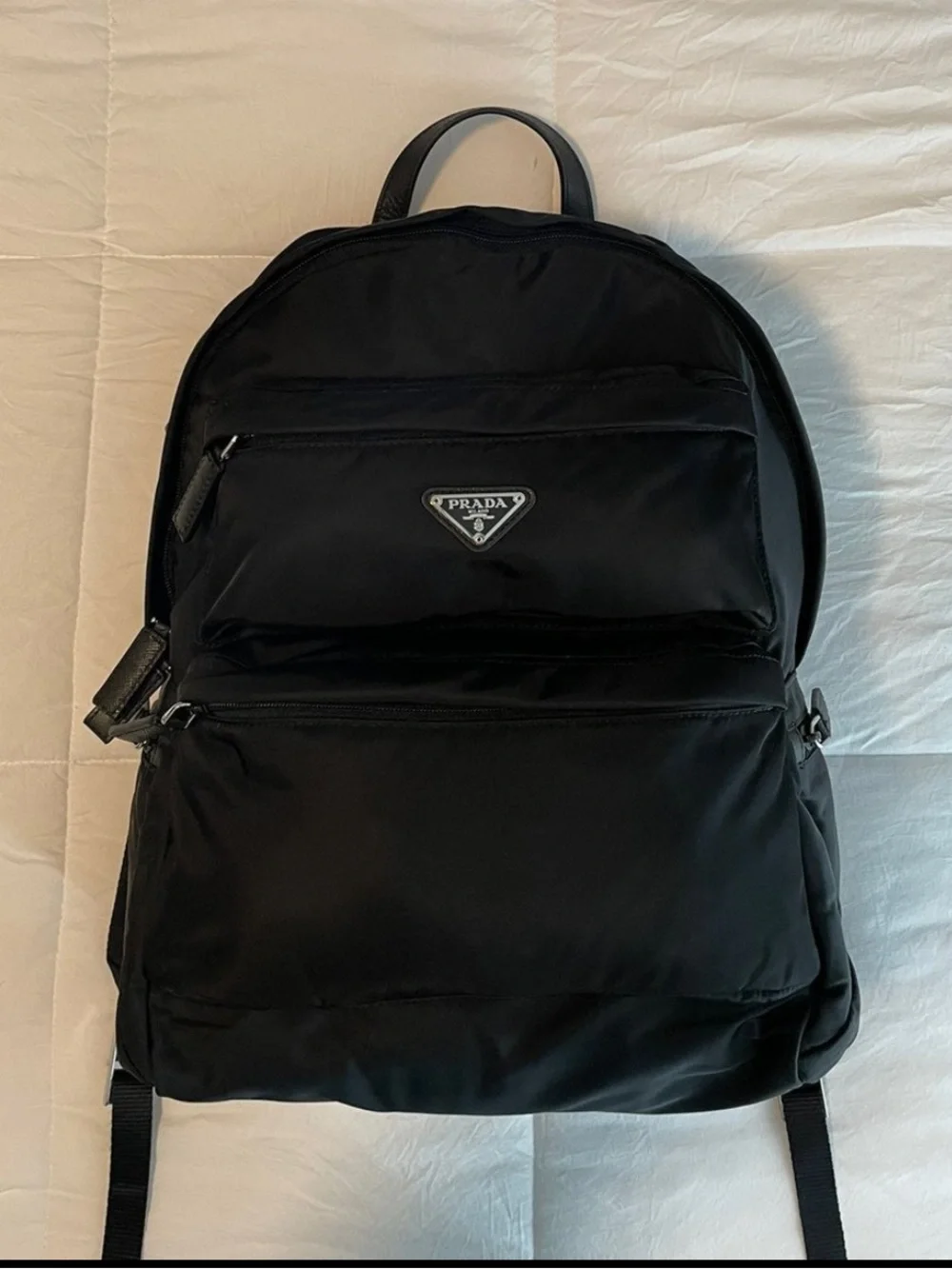 Prada Black Nylon Backpack with Triangular Logo Patch
